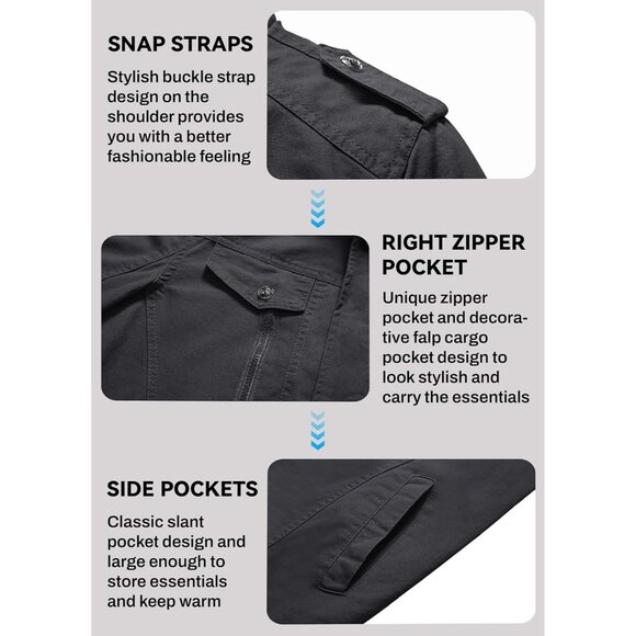 Men's Gray  Winter Cargo Fleece Sherpa Lined Casual Windproof Bomber Jacket - Picture 5 of 6